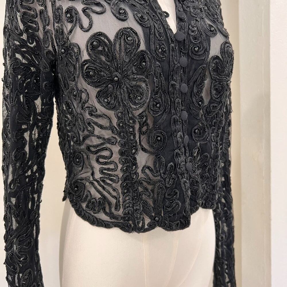 Vintage Cache (L) Statement Button Up Top Goth Drama Glam Mob Wife Couture Bead - Picture 8 of 12